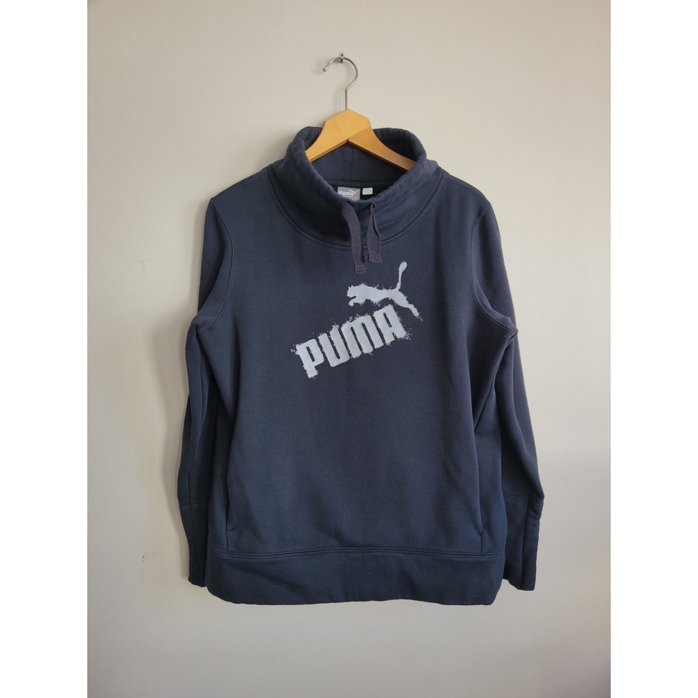 Sporty Puma Women's Black Pull Over Sweater Mock Turtleneck Pockets Size Large